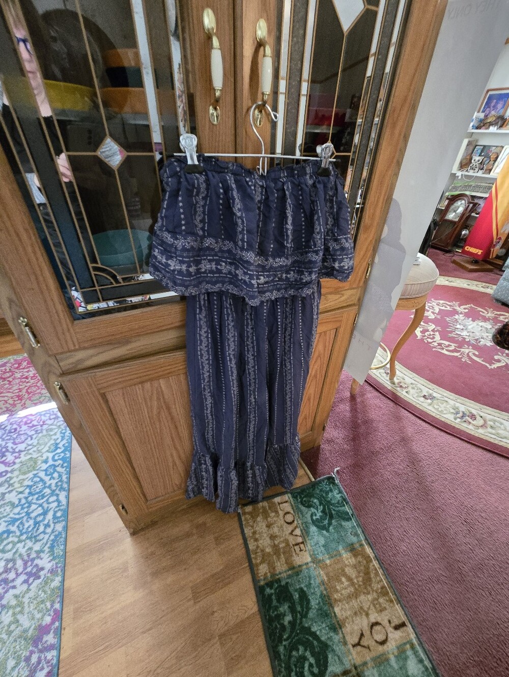 Navy Blue Off-Shoulder Boho Maxi Jumpsuit